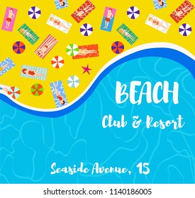 Sea and beach background for the club or resort. Vector graphic illustration