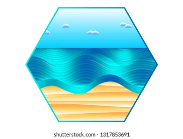 Sea beach background, waves and sand. Vector summer concept