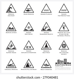 Sea And Beach Caution And Warning Sign Icons Set Vector Design