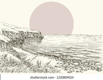 Sea  beach   cliff sketch