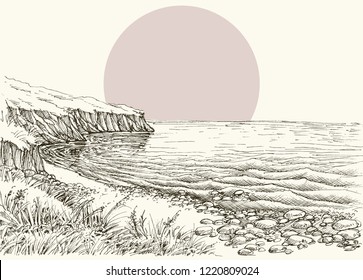 Sea, beach and cliff sketch