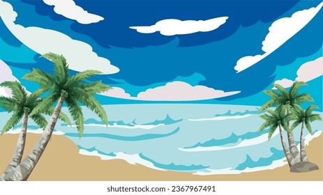 El mar y la playa de fondo de cocoteros