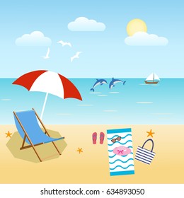 Sea beach with dolphins