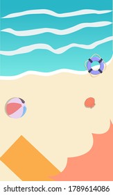 Sea beach, flippers, ball and shell, a vector chart