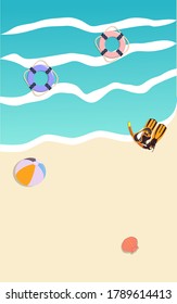 Sea beach, flippers, ball and shell, a vector chart