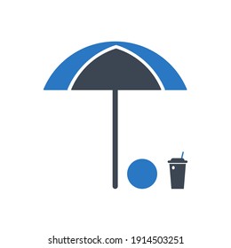 Sea beach icon. juice in sea beach with chair icon. 