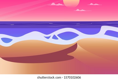 Sea and beach landscape concept. Summer beach sunset. vector illustration
