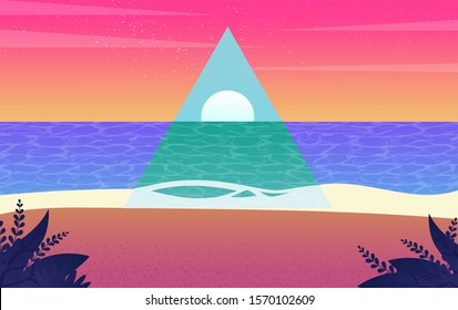 Sea and beach landscape concept. triangle abstract summer beach sunset and sunrise. vector illustration 