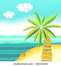 Sea beach landscape with palm - vector