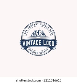 Sea beach and mountain retro vintage logo design