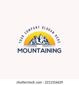 Sea beach and mountain retro vintage logo design