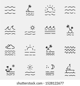 Sea, Beach, Ocean Outline Icon Set. Creative Sea Line Icons Sign Vector Illustration.