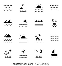 sea, beach, ocean solid outline icon set. creative sea glyph icons design. Vector illustration.