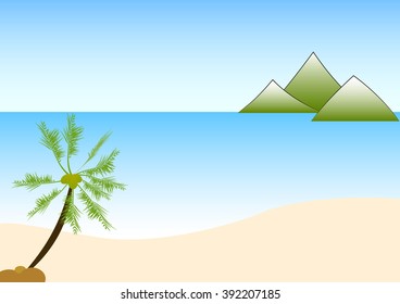 Sea beach and palm tree with mountain and blue sky in vector EPS10
