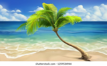 Sea Beach. Realistic Vector Background