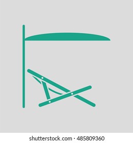 Sea beach recliner with umbrella icon. Gray background with green. Vector illustration.