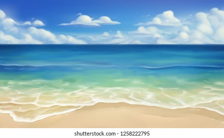 Sea beach. Sand and wave. Realistic vector background