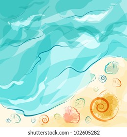 Sea beach with shells for summer design. EPS10