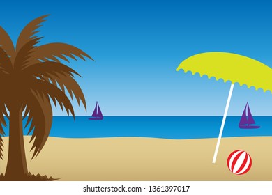 Sea, beach and sky. Vector drawing. Background. Landscape.
