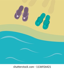 Sea beach with slippers on the beach.
