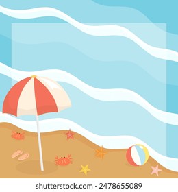 sea beach in summer time theme frame, vector illustration