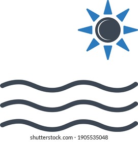 Playa marina con ilustración vectorial de icono solar 