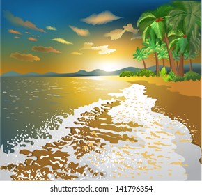 sea beach at the sunset