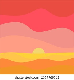 Sea Beach Sunset Vector Illustration Background
