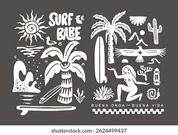 Sea Beach Surfing Art Illustration