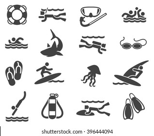 Sea Beach Swimming and scuba diving icons. Vector illustration