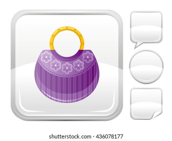 Sea beach and travel icon with beach bag on square background and other blank button forms - speaking bubble, circle, sticker