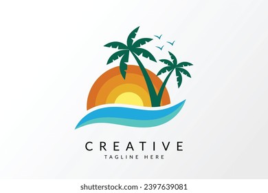 Sea beach travel logo vector icon illustration. Beach logo