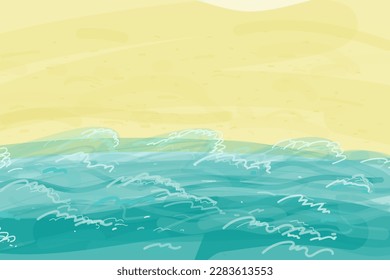 Sea beach. Vector background for decorating summer images. Ocean waves crash onto the warm yellow sand.