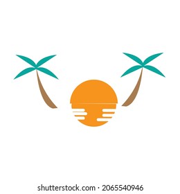Sea beach or vector minimalist sunset illustration