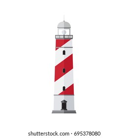 Sea beacon flat sign. Searchlight tower for maritime navigation guidance. Vector illustration.