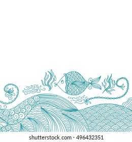 Sea and beautiful fish. Vector illustration.