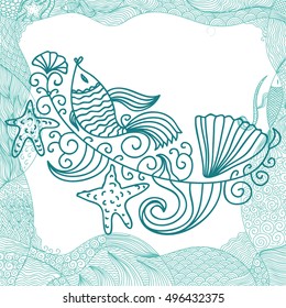 Sea and beautiful fish. Vector illustration.
