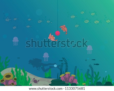 Sea Bed Illusteationconcept Postcard Sea Bedocean Fishes