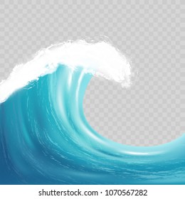 Sea big wave with white foam. Realistic vector illustration