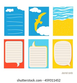 sea, bird. Vector design templates for journal cards, scrapbooking cards, greeting cards, gift cards, patterns, blogging. Planner cards. Cute doodle. Printable templates set.
