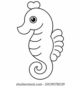 sea ​​horse black and white vector illustration for coloring book	