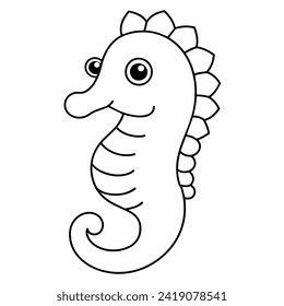 sea ​​horse black and white vector illustration for coloring book	