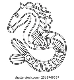 sea ​​horse black and white vector illustration for coloring book
