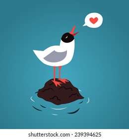 Sea and blackhead seagull in love vector background