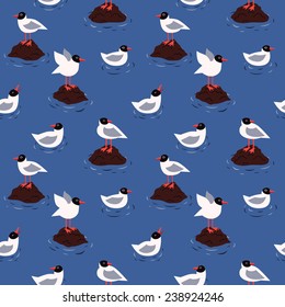 Sea and blackhead seagulls vector seamless pattern