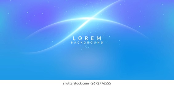 The sea blue background has a gradient from bright blue on top to darker on the bottom, with soft white curved lines of light cutting through the frame, creating a sleek, cinematic theme.