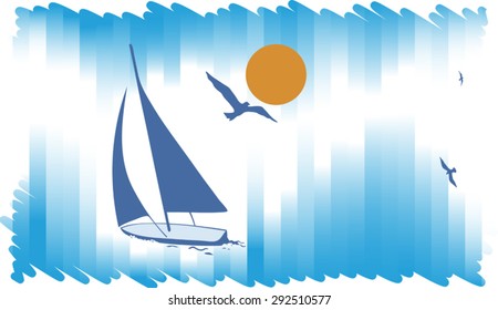 Sea blue background with yacht.Abstract sea background
