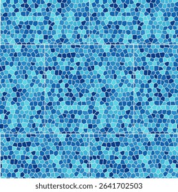 Sea blue pattern Greek mosaic tile texture background Rome ancient ornament. Italian circular stone wave border illustration. Vintage Mediterranean radial pavement decor.
