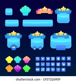 Sea Blue Shell Game UI Set Vector Design