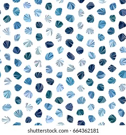Sea blue shells polka dot on white background. Seamless pattern. Chaotic striped rounded polygons. Abstract vector, greeting cards.